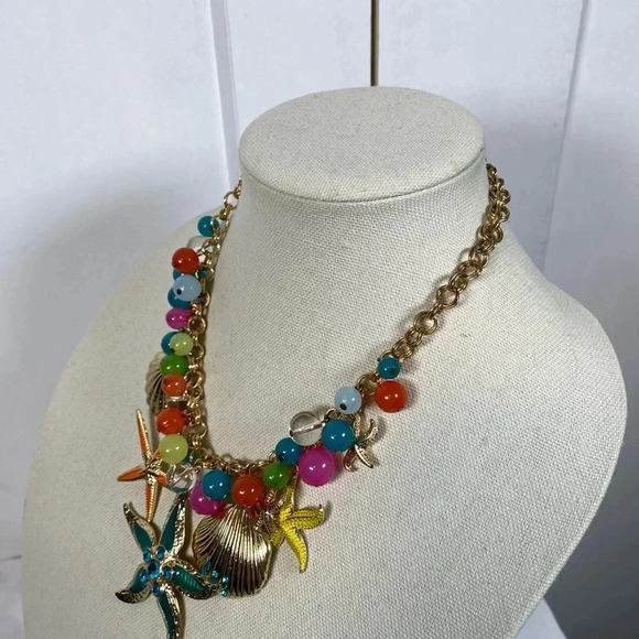 Colorful Starfish and Shell Necklace gold plated findings & chain - Picture 3 of 4